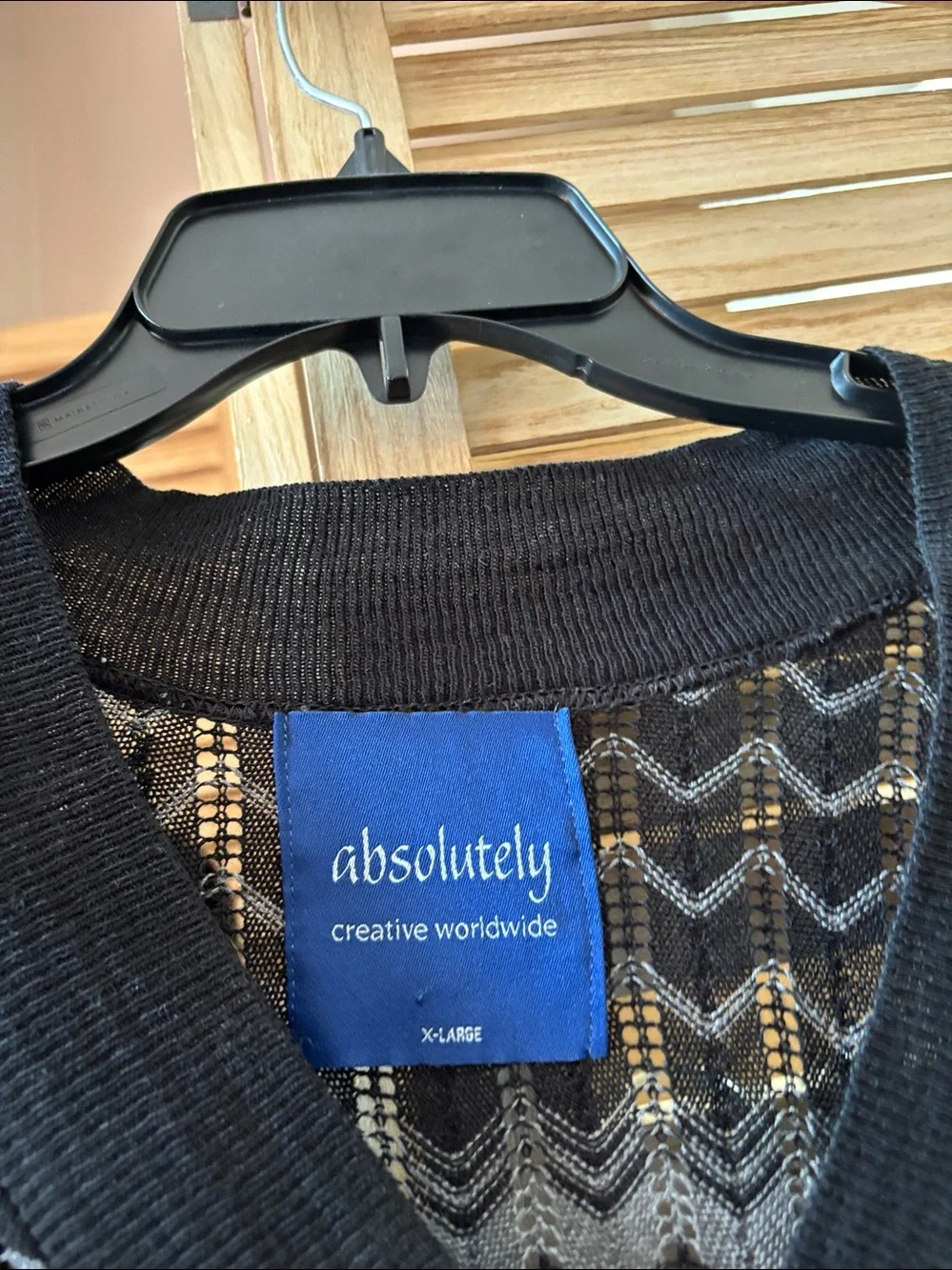 Absolutely Black Knit V-Neck Sweater with Chevron Yoke And Batwing Sleeves XL